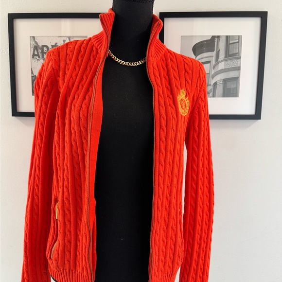 Lauren Ralph Lauren Orange Cable Knit Cardigan - Picture 2 of 9